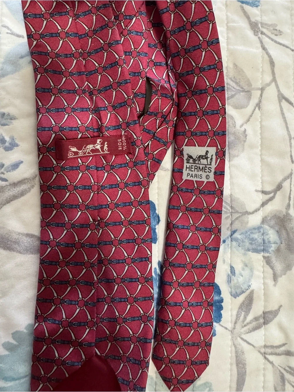 Hermes vintage  Red Geometric Silk Tie